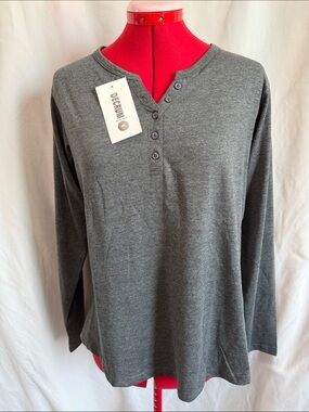 ecru Women's Long Sleeve Henley Tee in Gray